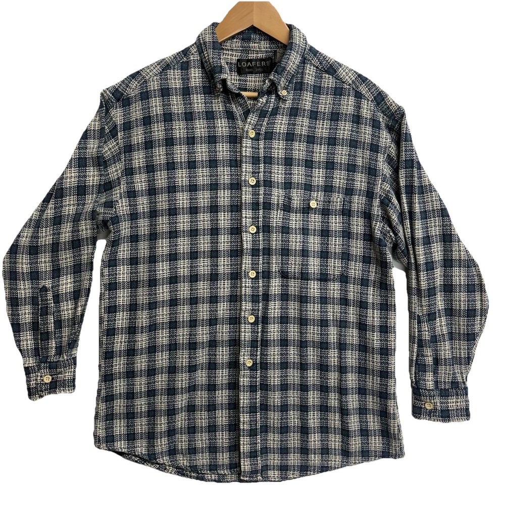 Loafers‎ Plaid Button Down Shirt Men's Large Thick Heavyweight Cotton Flannel